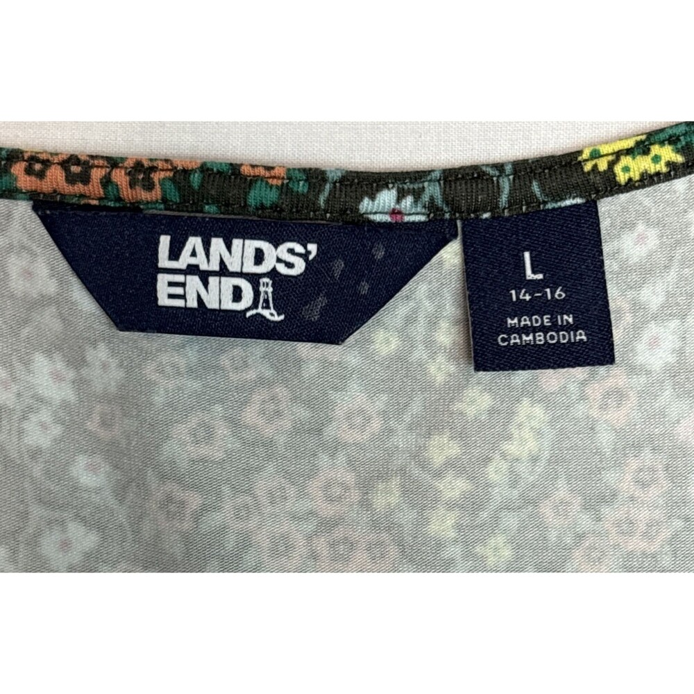 Lands End Dress Faux Wrap Brown Multicolor Floral Sleeveless Sz Large 14-16 - Picture 5 of 13